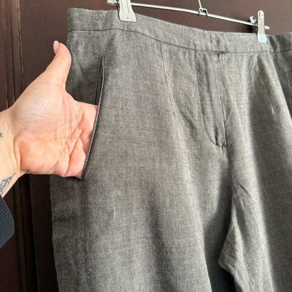 90s Vintage RENE LEZARD Bergdorf Goodman Gray Linen Wide Leg Ankle Pants 42 / 10 - Picture 4 of 5